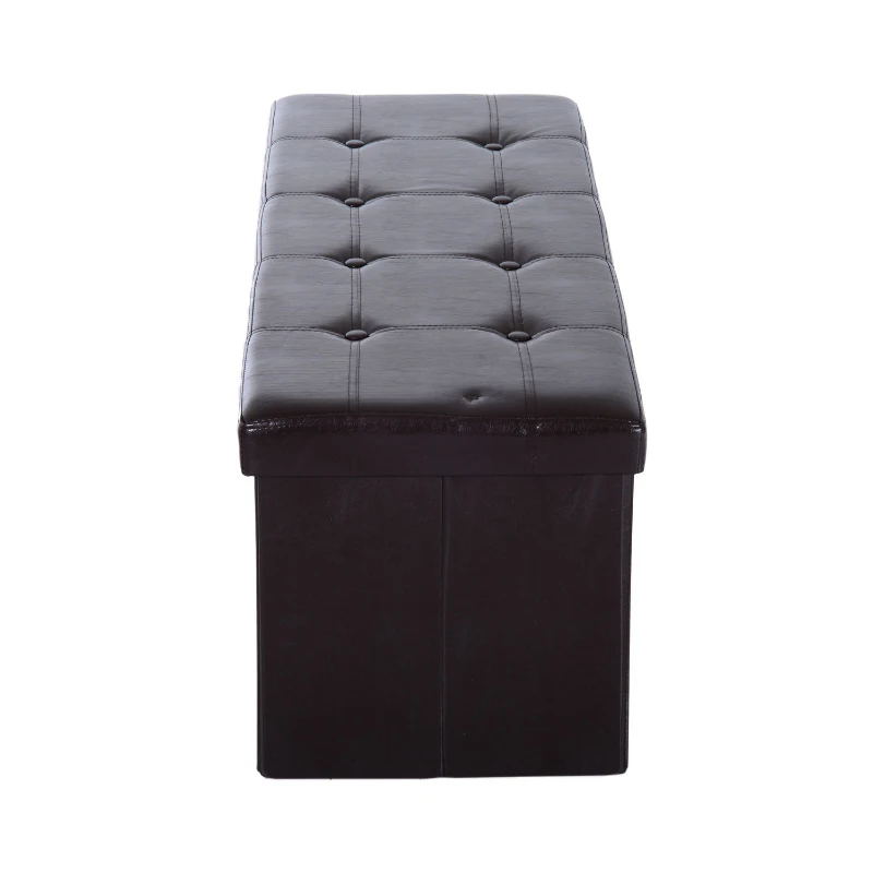 HOMCOM Foldable Storage Ottoman Box Stool Stool PU Bench Seat w/ Lid 110Lx38Wx38H(cm) (Brown)