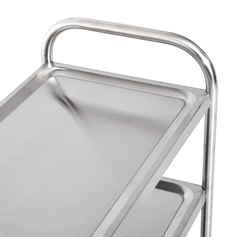 HOMCOM Stainless Steel 3 Tier Rolling Kitchen Service Cart Catering Storage Trolley Island Utility with Locking Wheels for Hotels Restaurants 70.5L x 40.5D x 81H (cm)
