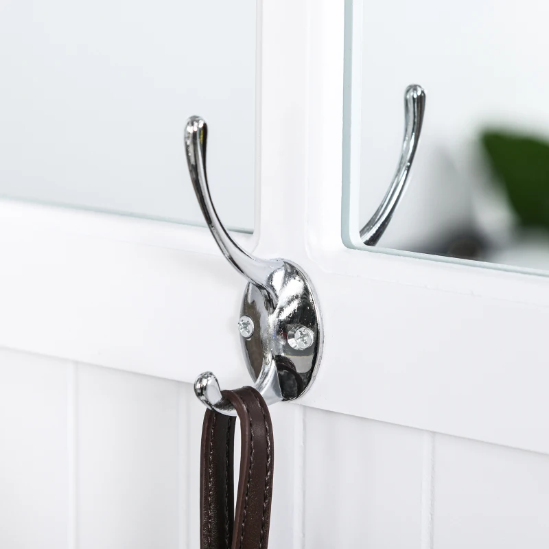 HOMCOM Coat Rack Shoe Bench with Storage 4 In 1 Hall Tree for Entryway Hallway Organizer with Cabinet 3 Hooks Mirrors White