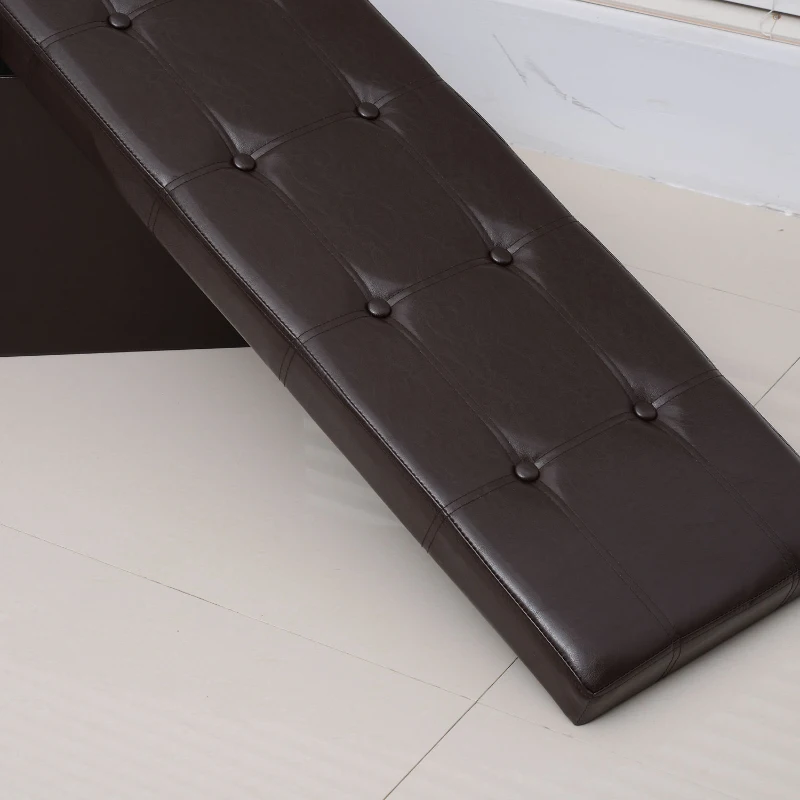 HOMCOM Foldable Storage Ottoman Box Stool Stool PU Bench Seat w/ Lid 110Lx38Wx38H(cm) (Brown)
