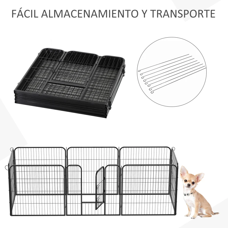 HOMCOM Parque Mascotas Valla 8 Piezas 80x80cm + Puerta Entrenamiento Perros