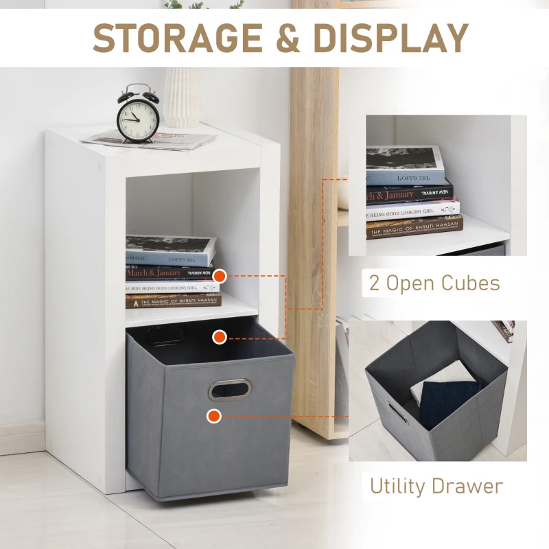 HOMCOM 2-Tier Storage Shelf Bookshelf Display Cabinet Double Cube Shelving Unit w/ Fabric Drawer Home Office Furniture White