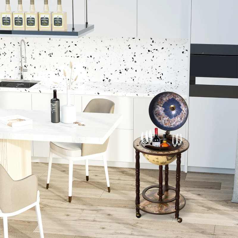 HOMCOM Retro Globe Drink Cabinet MDF w/ Wheels Brown