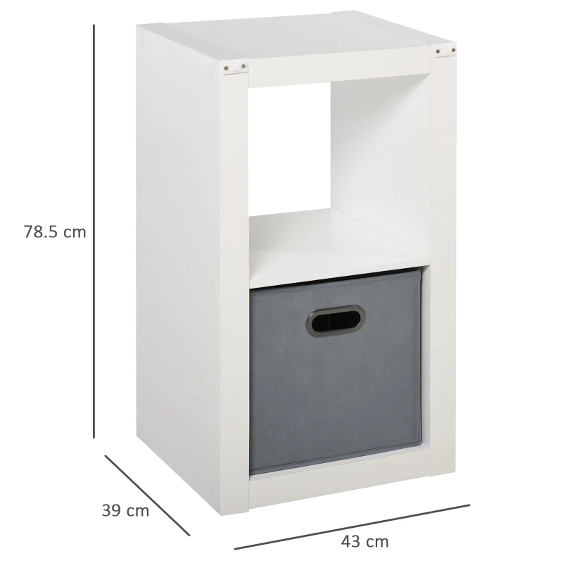 HOMCOM 2-Tier Storage Shelf Bookshelf Display Cabinet Double Cube Shelving Unit w/ Fabric Drawer Home Office Furniture White