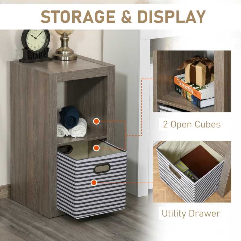 HOMCOM 2-Tier Storage Shelf Bookshelf Display Cabinet Double Cube Shelving Unit with Fabric Drawer, Grey