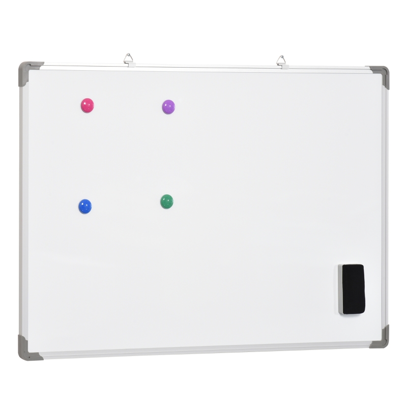 HOMCOM Quadro Magnético com Bandeja 10 Ímás 1 Apagador e 4 Marcadores 90x60cm Branco