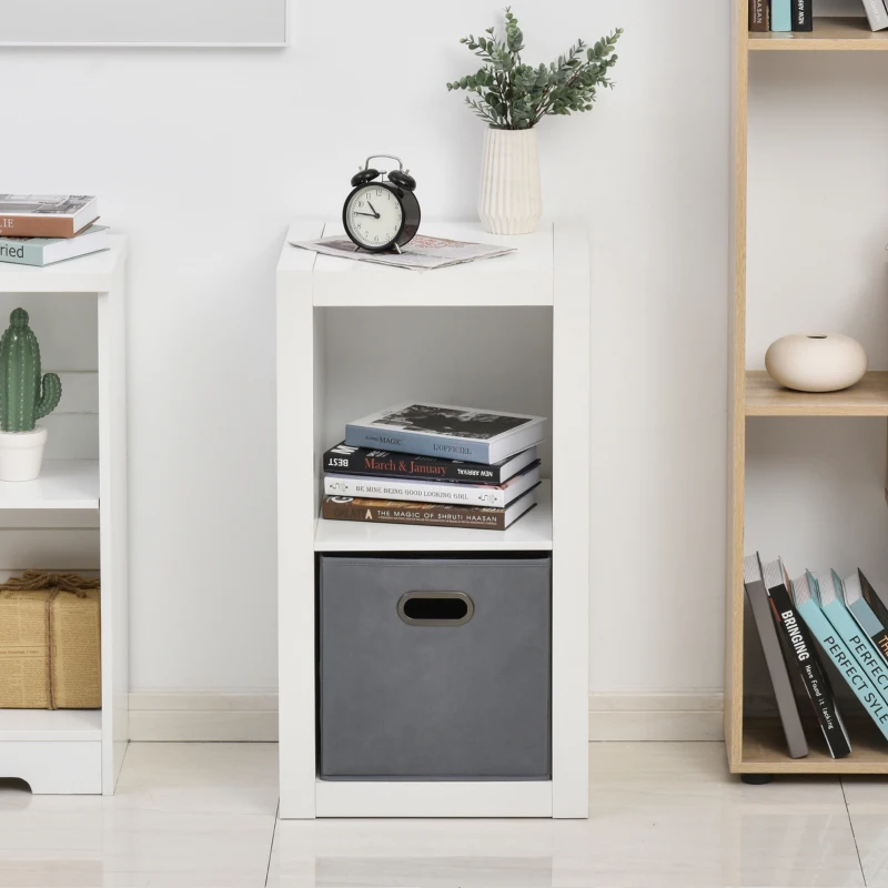 HOMCOM 2-Tier Storage Shelf Bookshelf Display Cabinet Double Cube Shelving Unit w/ Fabric Drawer Home Office Furniture White