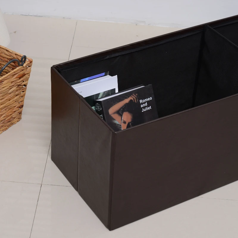 HOMCOM Foldable Storage Ottoman Box Stool Stool PU Bench Seat w/ Lid 110Lx38Wx38H(cm) (Brown)