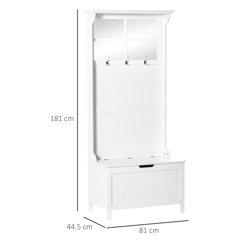 HOMCOM Coat Rack Shoe Bench with Storage 4 In 1 Hall Tree for Entryway Hallway Organizer with Cabinet 3 Hooks Mirrors White