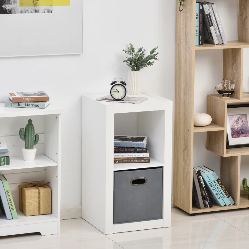 HOMCOM 2-Tier Storage Shelf Bookshelf Display Cabinet Double Cube Shelving Unit w/ Fabric Drawer Home Office Furniture White