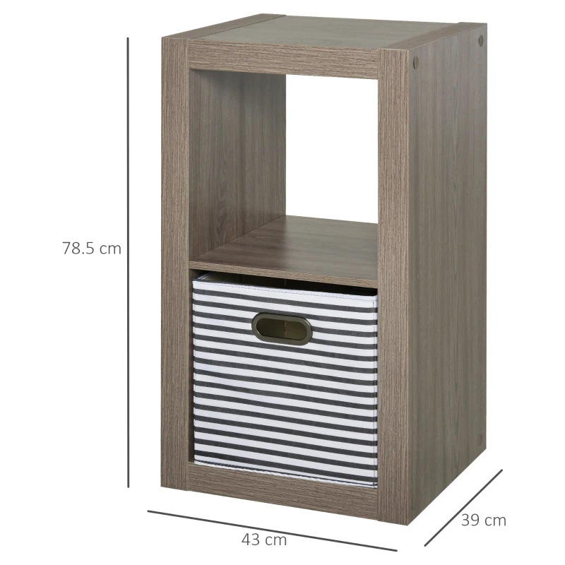 HOMCOM 2-Tier Storage Shelf Bookshelf Display Cabinet Double Cube Shelving Unit with Fabric Drawer, Grey