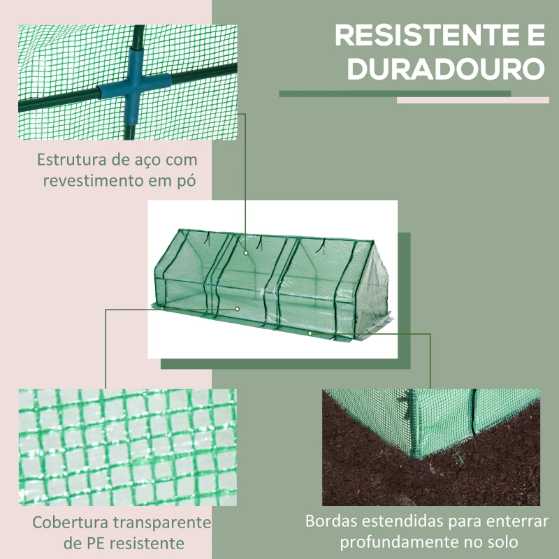 Outsunny Estufa de Jardim Terraço 270x90x90 cm Tipo Casa Tubo de Aço com 3 Janelas Estufa Pequena para Cultivo de Plantas Verde