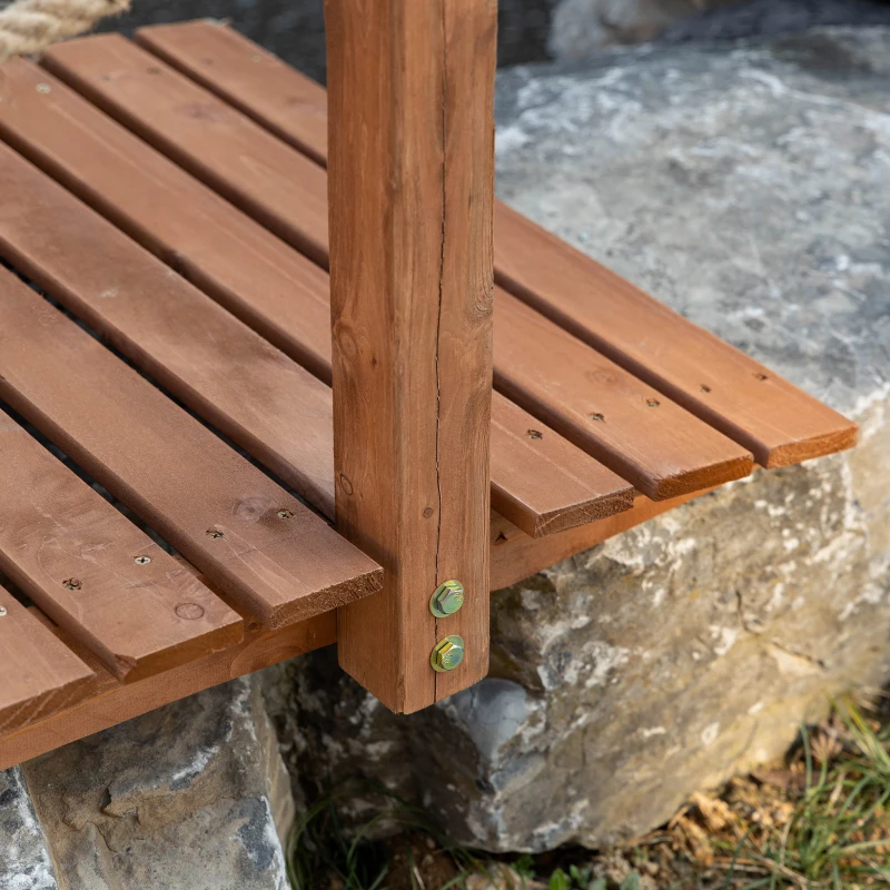 Outsunny Most ogrodowy 1,5 m, drewniany most, przejście, drewniana kładka, most stawowy, most ozdobny balustradą, lina, obciążenie do 200 kg, lite drewno, kolor naturalny