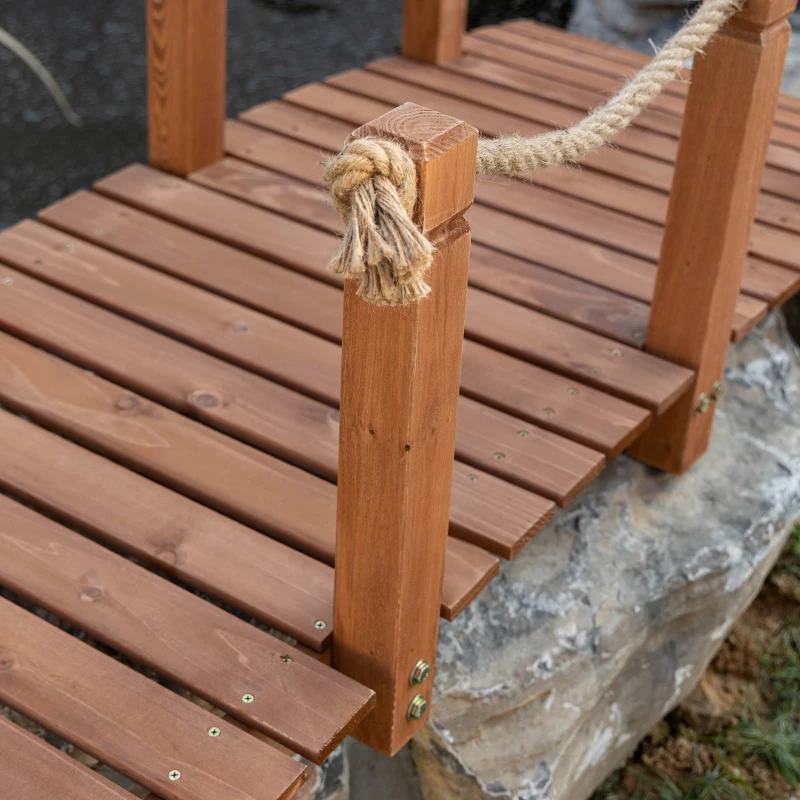 Outsunny Most ogrodowy 1,5 m, drewniany most, przejście, drewniana kładka, most stawowy, most ozdobny balustradą, lina, obciążenie do 200 kg, lite drewno, kolor naturalny