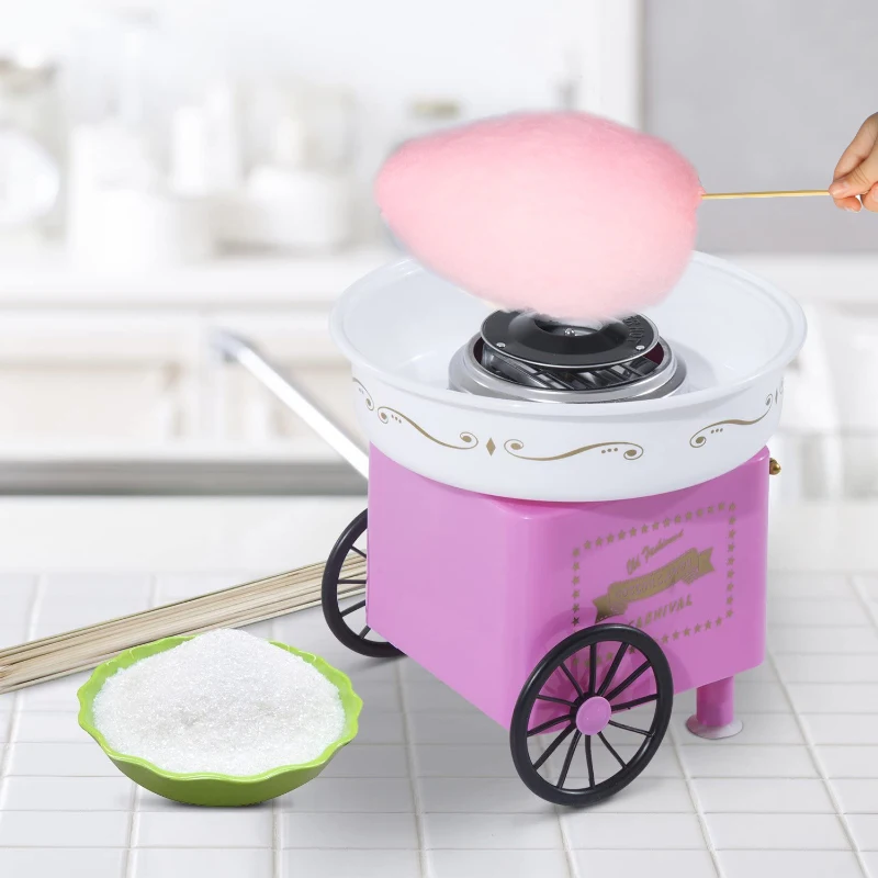 HOMCOM Electric Cotton Candy Maker Candy Floss Machine Cart Kitchen DIY 450W Pink