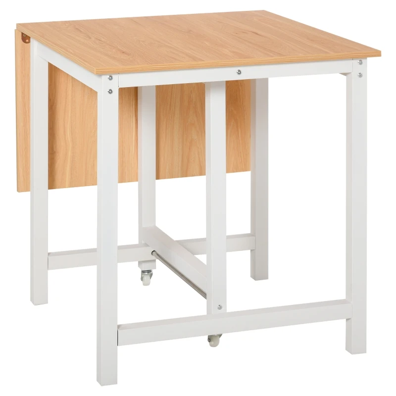 HOMCOM Table à manger 4 personnes avec rallonge 2 roulettes panneaux particules bois clair veinage blanc