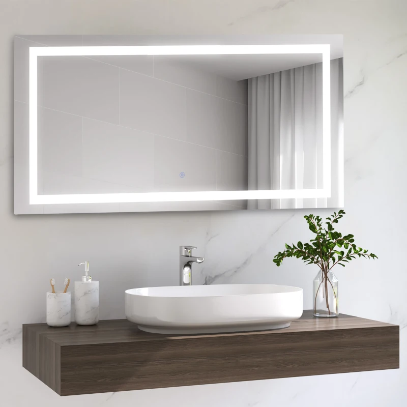 HOMCOM Wall Mounted Bathroom LED  Illuminated Mirror Sensor Anti-Fog Heated- 120W x 60H X 4D cm