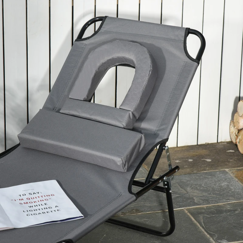 Outsunny Folding Sun Lounger Reclining Chair w/ Pillow Reading Hole Garden Beach