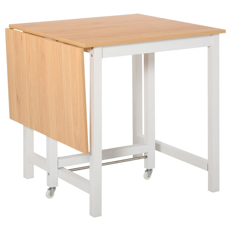 HOMCOM Table à manger 4 personnes avec rallonge 2 roulettes panneaux particules bois clair veinage blanc