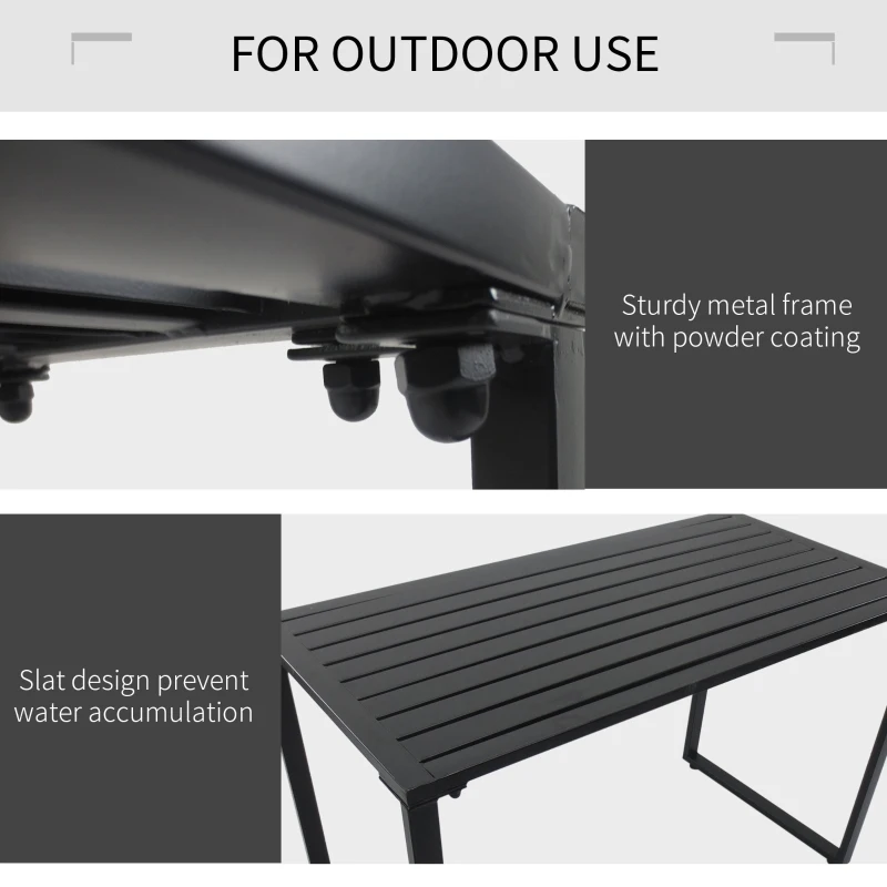 Outsunny 3Pcs Metal Beer Table Bench Set Patio Folding Picnic Desk Chair Garden Yard