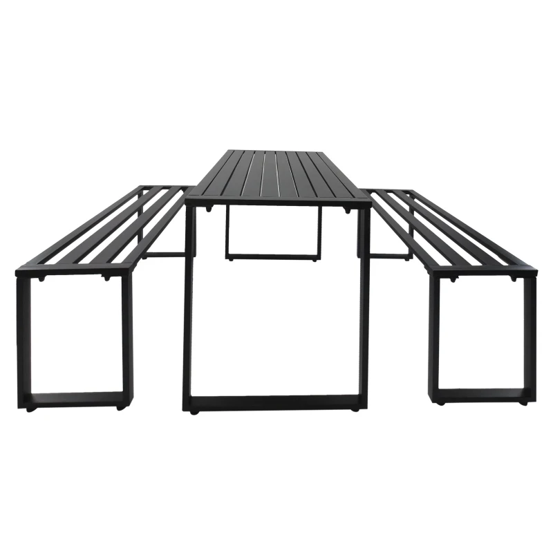 Outsunny 3Pcs Metal Beer Table Bench Set Patio Folding Picnic Desk Chair Garden Yard