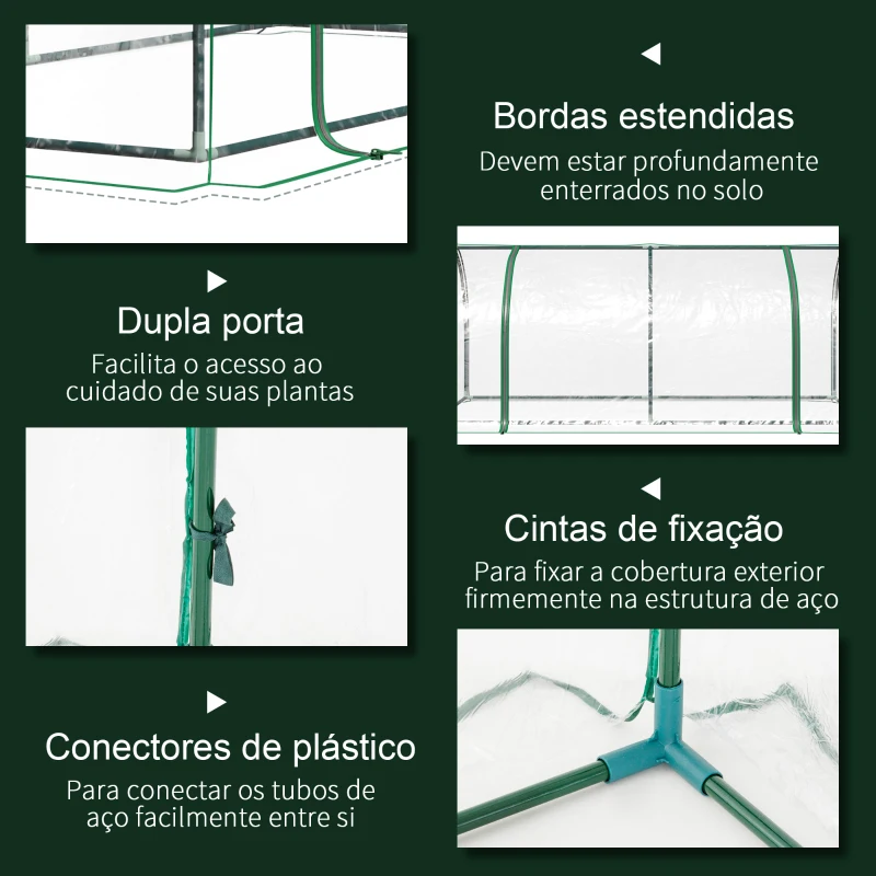 Outsunny Estufa 200x100x80cm para Jardim Terraço Cultivo de Plantas Estufa com Estrutura de Aço Cobertura PVC Transparente