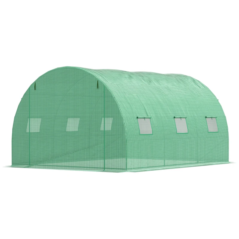 Outsunny Walk-in Polytunnel Greenhouse, Outdoor Garden Tunnel Greenhouse Tent with Zipped Roll-Up Door and 6 Mesh Windows, 4 x 3M