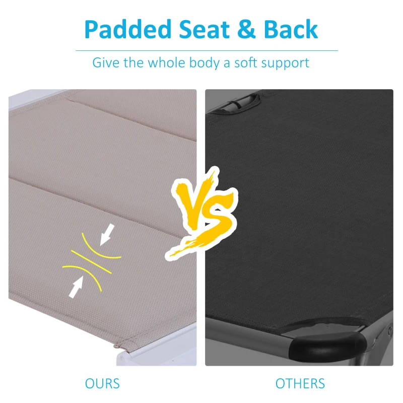 Outsunny Aluminium Garden Sun Lounger Padded Chaise Lounge Reclining Chair with Adjustable Backrest Bed Lounger with Wheels Texteline - White