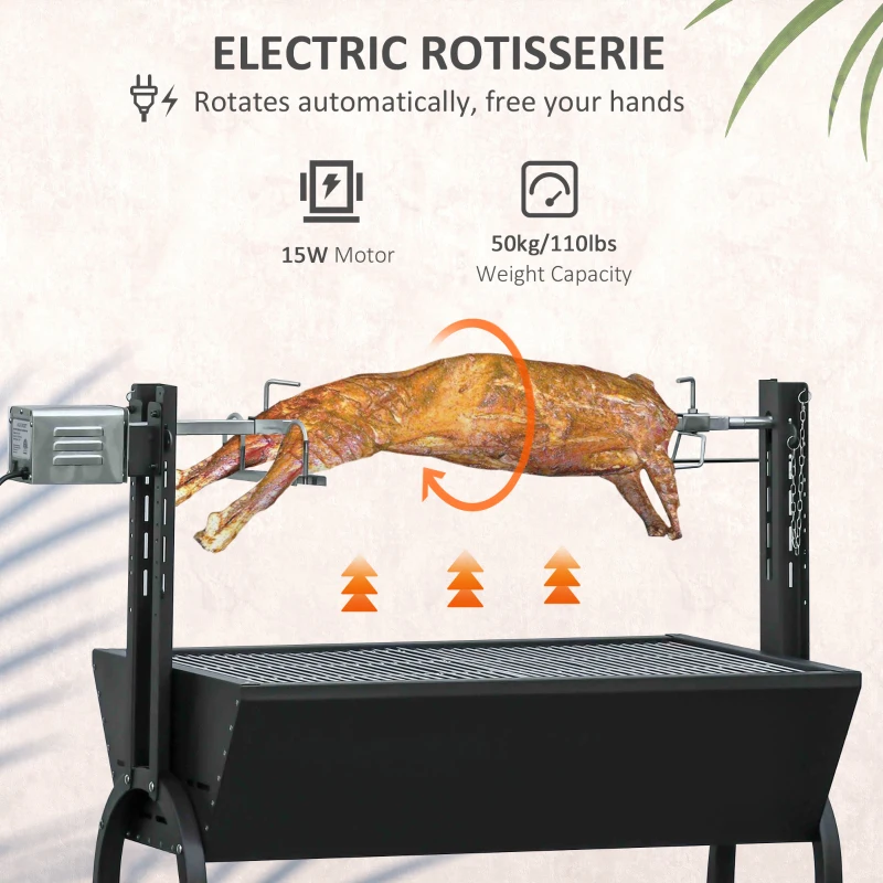 Outsunny Outdoor Electric Charcoal BBQ Rotisserie Grill 50kg Lamb Hog Spit Roaster