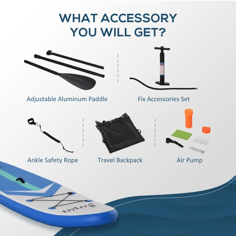 HOMCOM Soozier/HOMCOM Inflatable Stand Up Paddle Board with Durable Accessories SUP Carry Bag Non-Slip Deck Adj Paddle Pump Leash for Adults Kids Blue and White