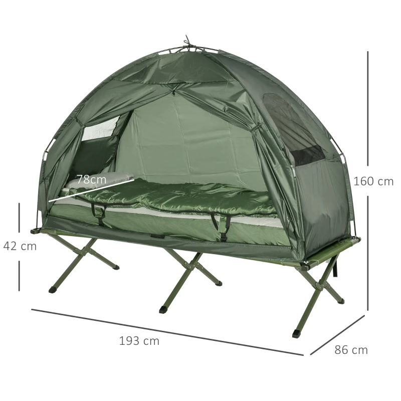 Outsunny 1 person Foldable Camping Tent w/Sleeping Bag Air Mattress Outdoor Hiking Picnic Bed cot w/Foot Pump