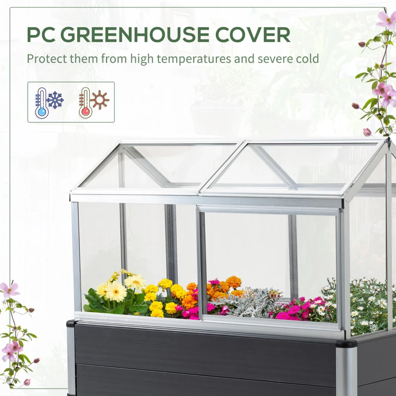 Outsunny Raised Garden Bed, Elevated Flower Planter Box with PC Cover for Outdoor