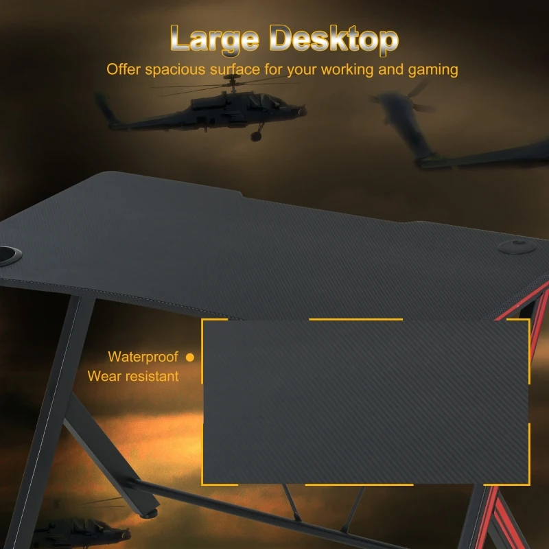 HOMCOM Gaming Computer Desk Workstation Centor Racing Writing Table with Headphone Hook Cup Holder Curved Front Adjustable Feet for Home Office Use