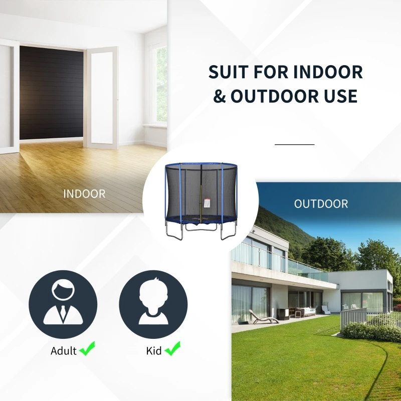 HOMCOM 244cm Trampoline for Kids and Adult with Safety Enclosure Net Spring Pad Waterproof Jump Mat for Outdoor Indoor Use