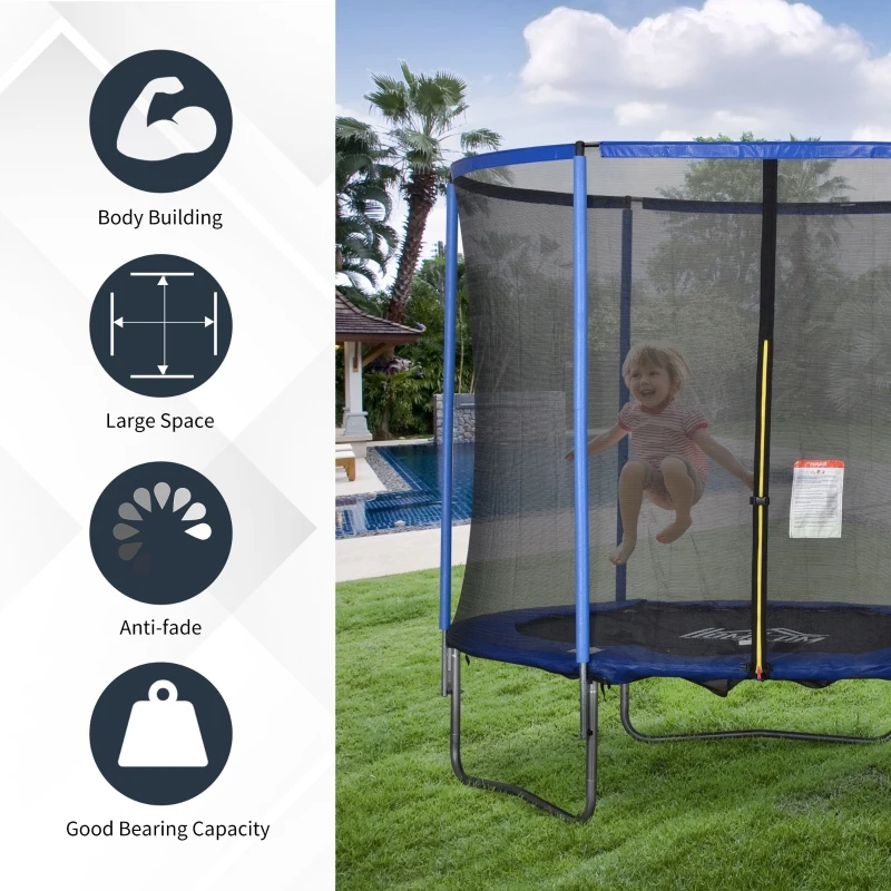 HOMCOM 244cm Trampoline for Kids and Adult with Safety Enclosure Net Spring Pad Waterproof Jump Mat for Outdoor Indoor Use