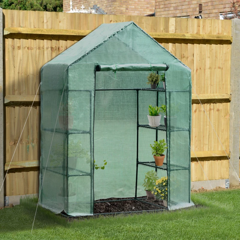 Outsunny Mini Greenhouse W/ Shelves, 143x73x195 cm-Dark Green