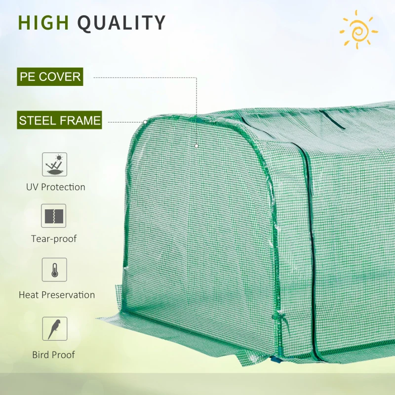 Outsunny Mini Greenhouse, Small Polytunnel Green House with Zipped Doors, Steel Frame for Garden Backyard, 295 x 100 x 80cm, Green