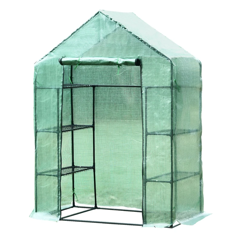 Outsunny Mini Greenhouse W/ Shelves, 143x73x195 cm-Dark Green