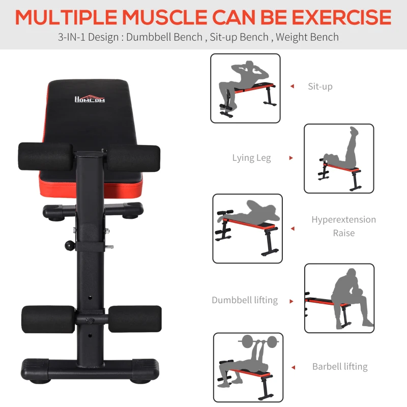 HOMCOM Multifunctional Sit Up Bench Adjustable Leg Placements Exercise Foldable Exercise Machine for Home, Office and Gym