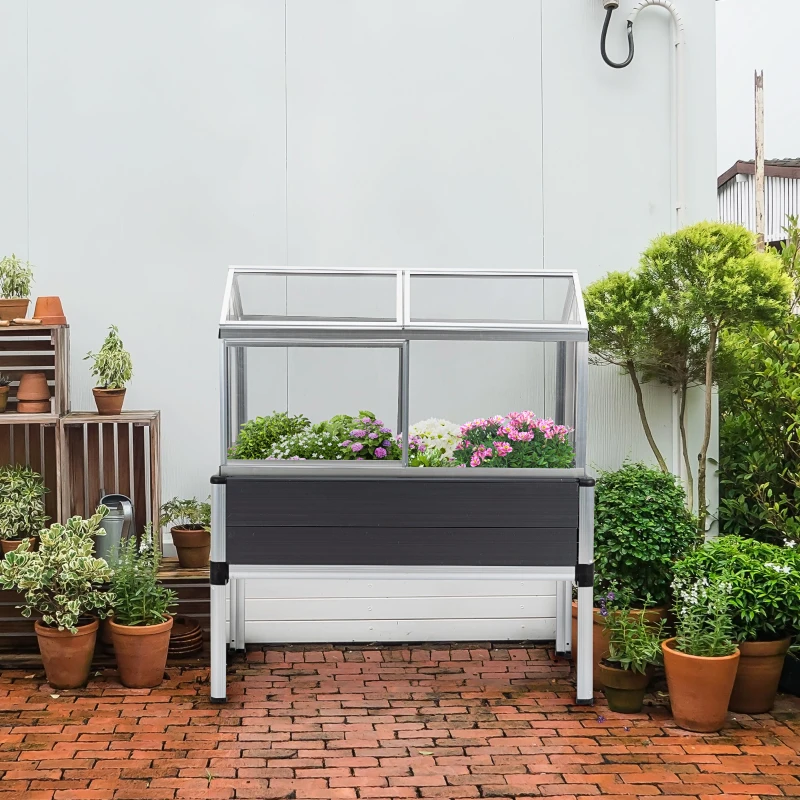 Outsunny Raised Garden Bed, Elevated Flower Planter Box with PC Cover for Outdoor