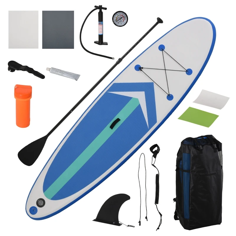 HOMCOM Soozier/HOMCOM Inflatable Stand Up Paddle Board with Durable Accessories SUP Carry Bag Non-Slip Deck Adj Paddle Pump Leash for Adults Kids Blue and White