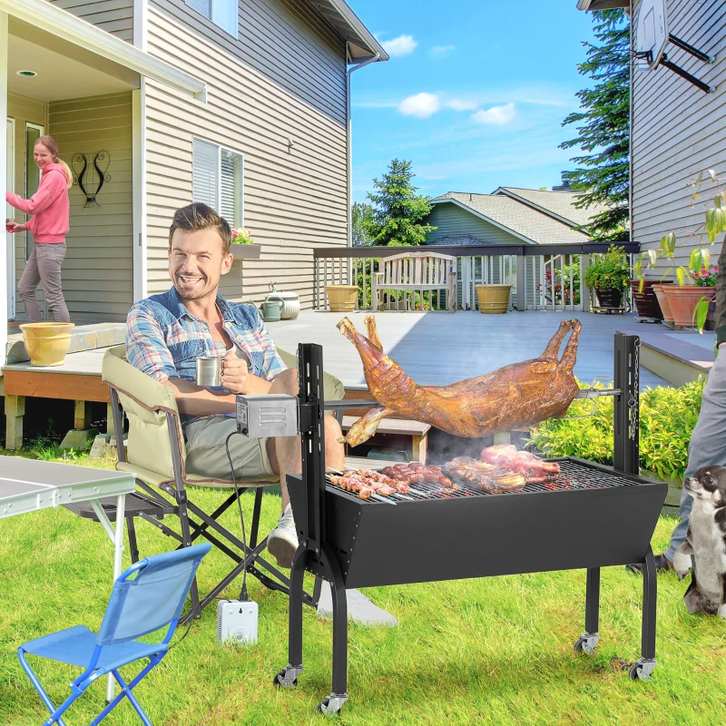 Outsunny Outdoor Electric Charcoal BBQ Rotisserie Grill 50kg Lamb Hog Spit Roaster