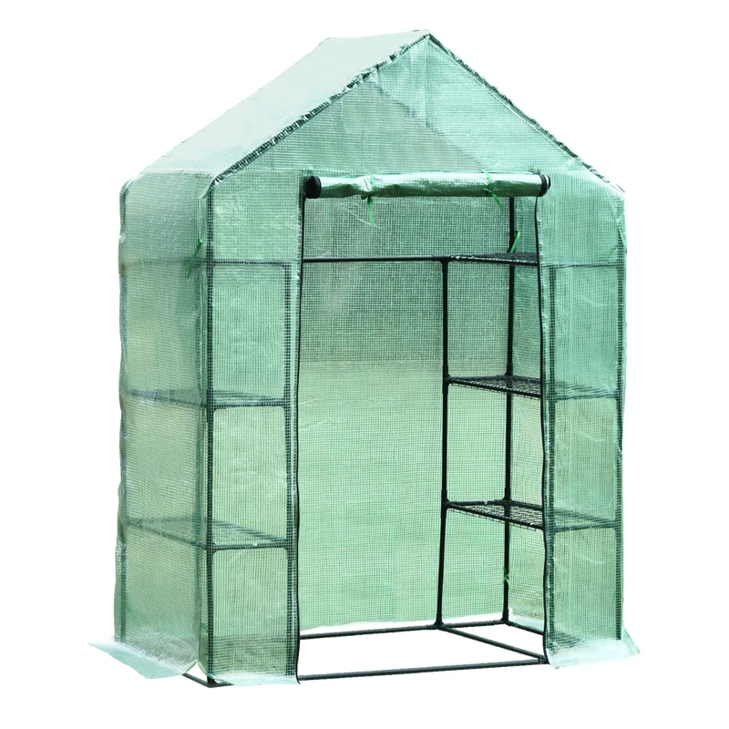 Outsunny Mini Greenhouse W/ Shelves, 143x73x195 cm-Dark Green