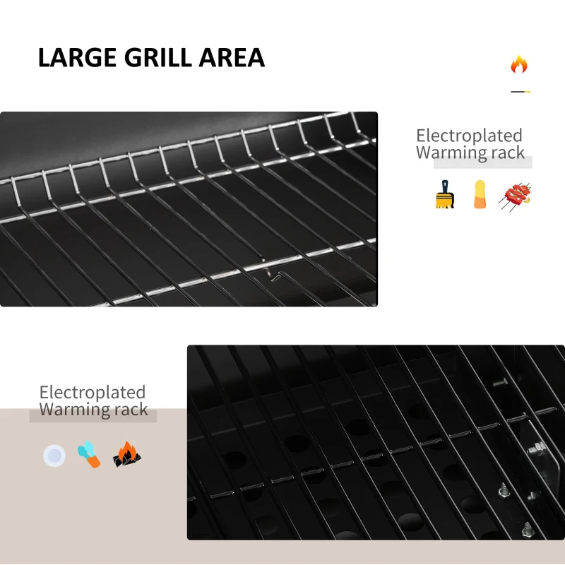 Outsunny Charcoal Grill BBQ Trolley with Adjustable Charcoal Grate, Garden Metal Smoker Barbecue with Shelf, Side Table, Wheels, Built-in Thermometer, Bottle Opener