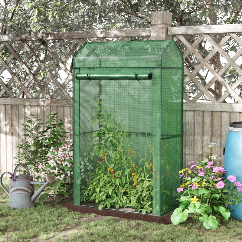 Outsunny Estufa de Jardim com Porta Enrolável Cobertura de PE e Estrutura de Metal para Cultivos de Plantas Verduras varanda Pátio Exterior 100x51x170cm Verde