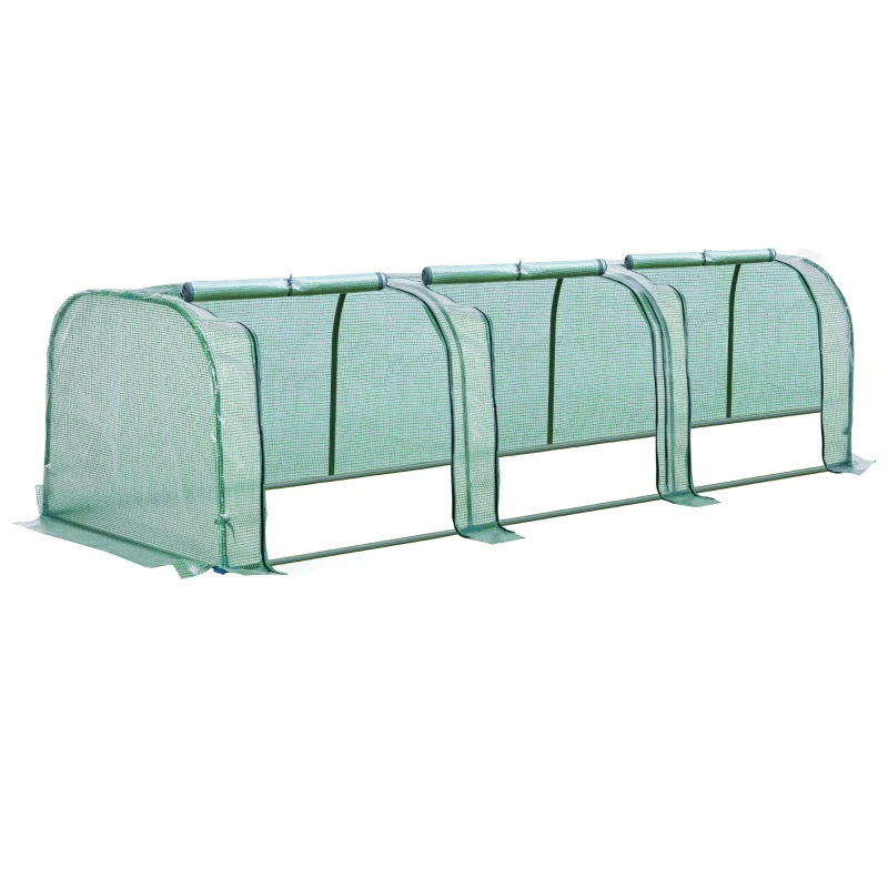 Outsunny Mini Greenhouse, Small Polytunnel Green House with Zipped Doors, Steel Frame for Garden Backyard, 295 x 100 x 80cm, Green