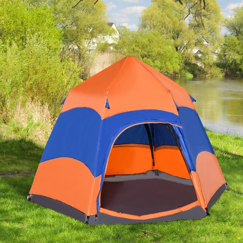 Outsunny Six Man Hexagon Pop Up Tent Camping Shelter Festival Hiking Family Portable