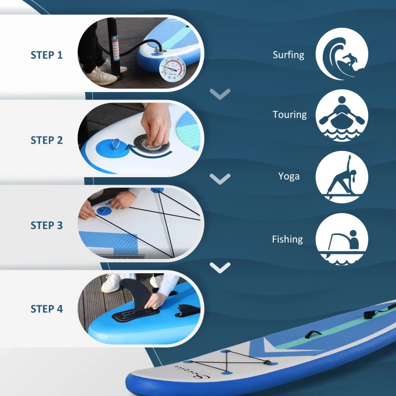 HOMCOM Soozier/HOMCOM Inflatable Stand Up Paddle Board with Durable Accessories SUP Carry Bag Non-Slip Deck Adj Paddle Pump Leash for Adults Kids Blue and White