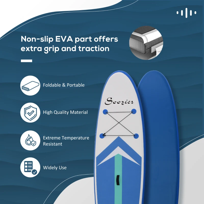 HOMCOM Soozier/HOMCOM Inflatable Stand Up Paddle Board with Durable Accessories SUP Carry Bag Non-Slip Deck Adj Paddle Pump Leash for Adults Kids Blue and White