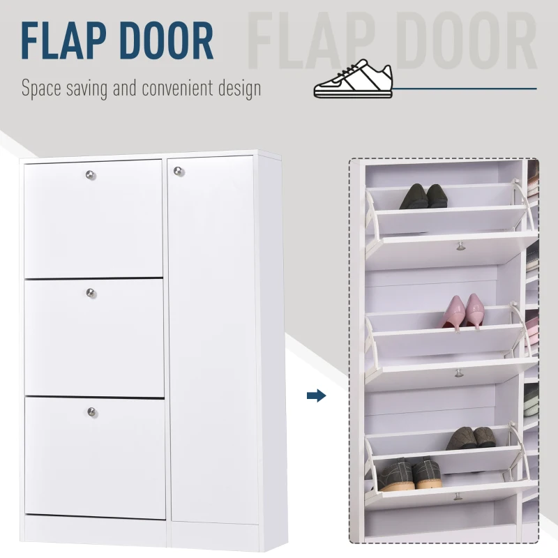 HOMCOM Wooden Shoe Rack Modern Storage Cabinet Cupboard with 4 Doors Hallway Furniture (Black)